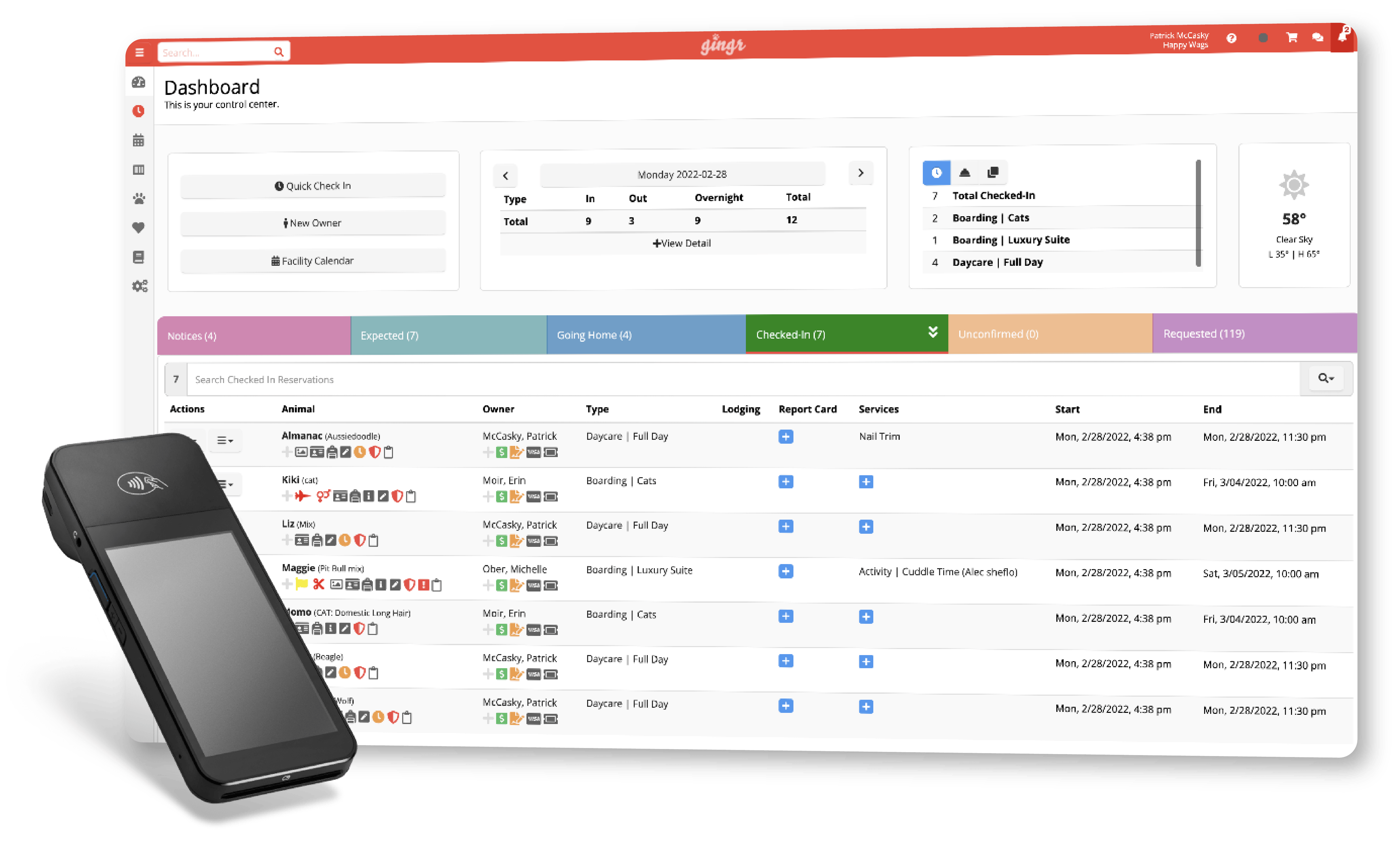 This screenshot is of our pet business software’s integrated payment processor, which allows you to accept payments in seconds. 