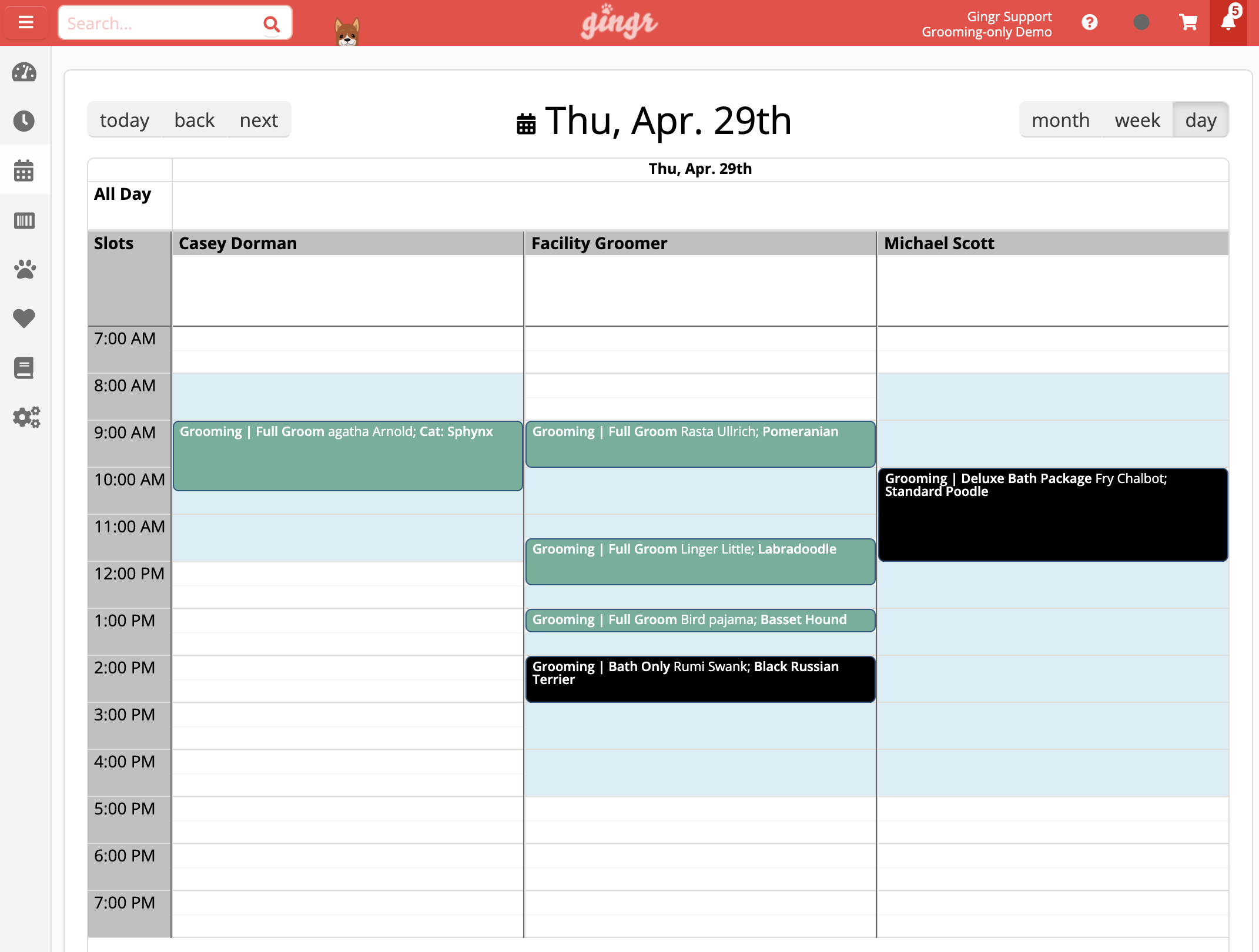 Gingr's pet scheduling software offers a facility calendar to keep you organized.